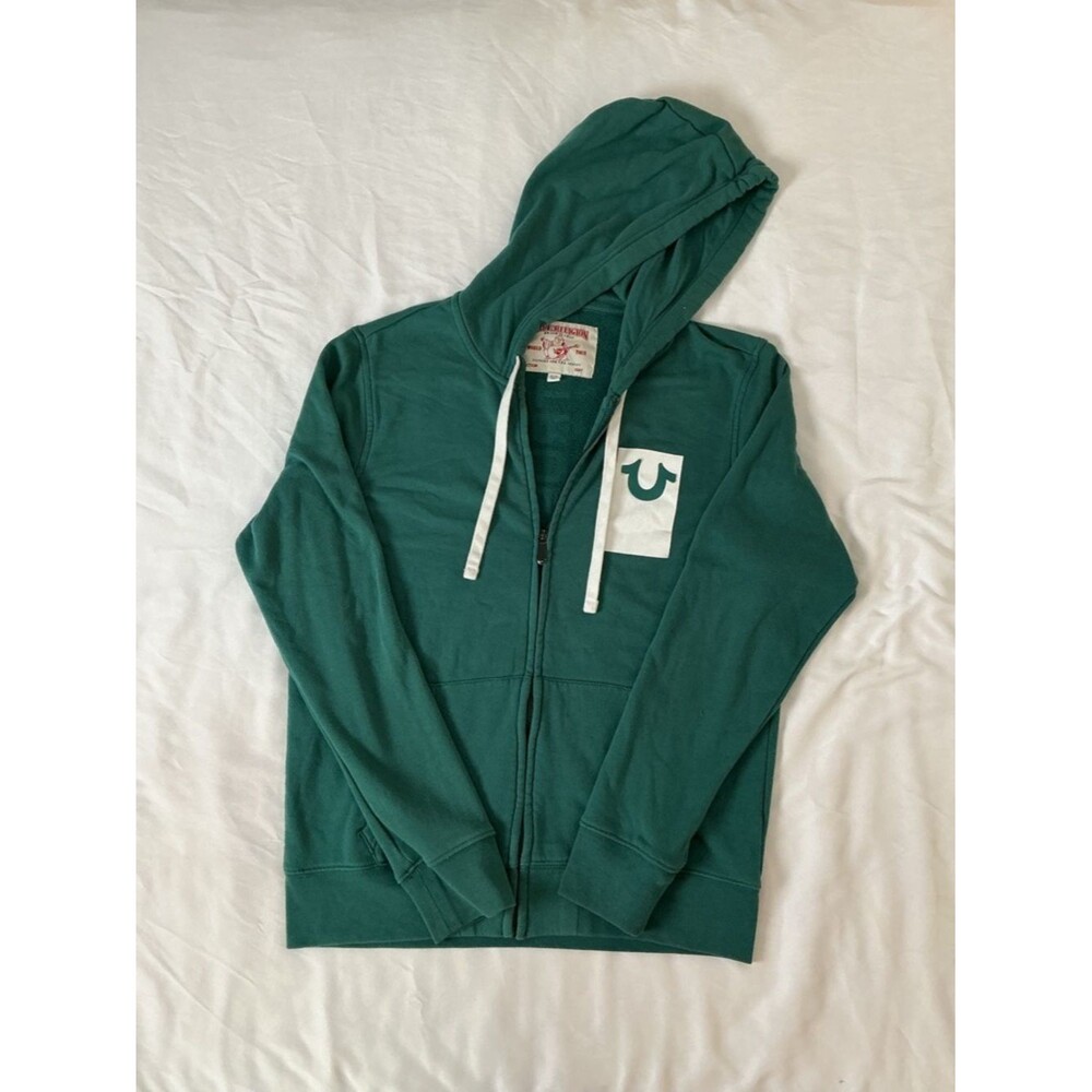 True Religion Forest Green Zip Hoodie with White Pocket Logo